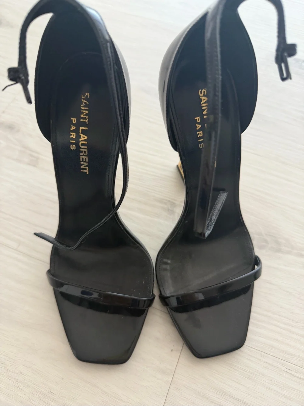 Saint Laurent Black Opyum Patent Open-Toe Ankle-Strap Heels - Picture 2 of 3